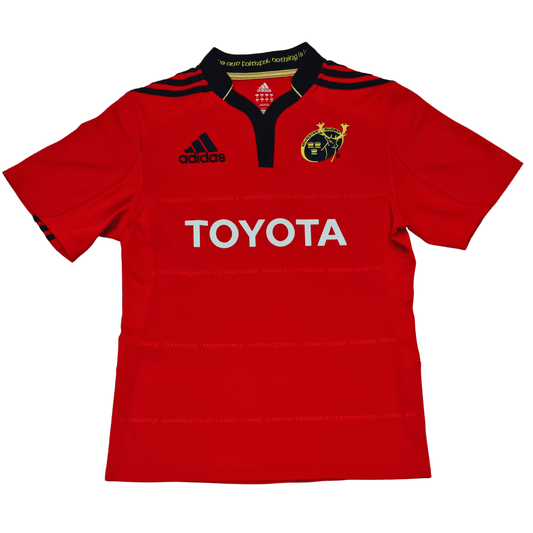 A red Munster 2011/12 Home Adidas Jersey with a Toyota logo on it.