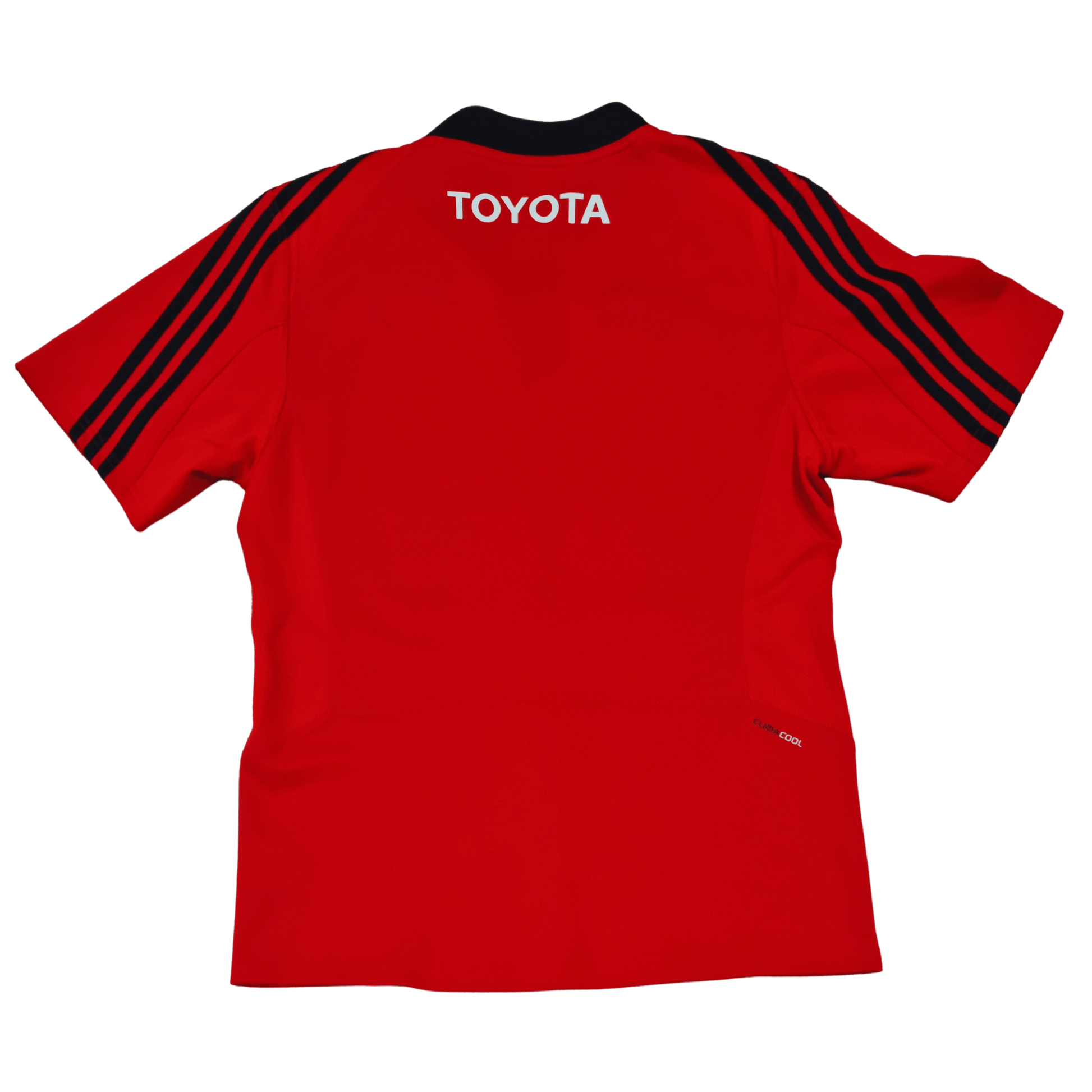 A red Adidas Munster 2011/12 Home Jersey with the word Toyota on it.