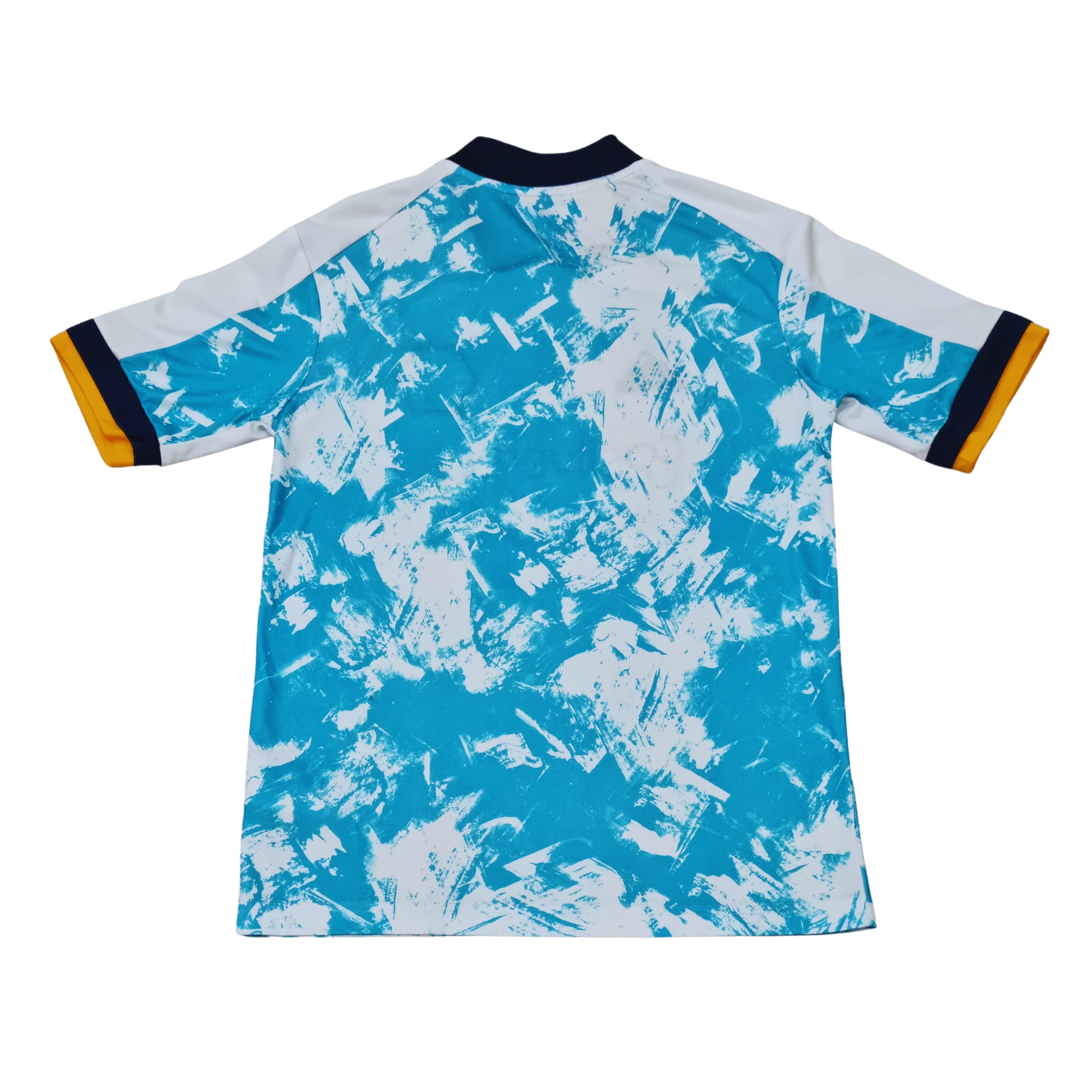 The Wolverhampton Wanderers' Adidas 2020/21 Away Jersey features a vibrant tie dye pattern in blue and yellow.