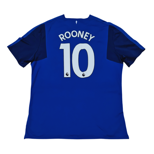 A blue Umbro Everton 2017/18 Home Jersey with the word Wayne Rooney on it.