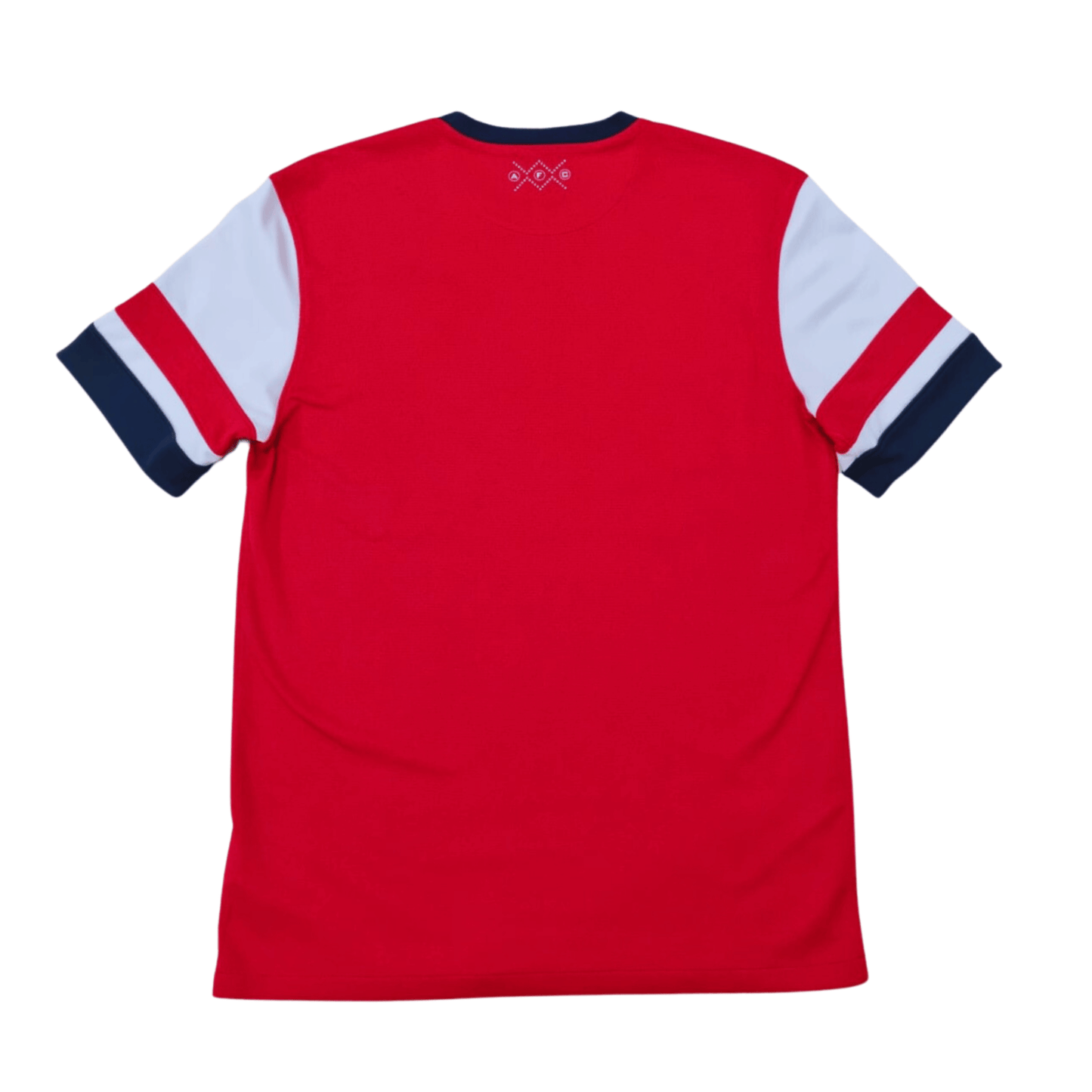 An Arsenal 2013/14 Home Jersey with navy and white stripes in excellent condition.